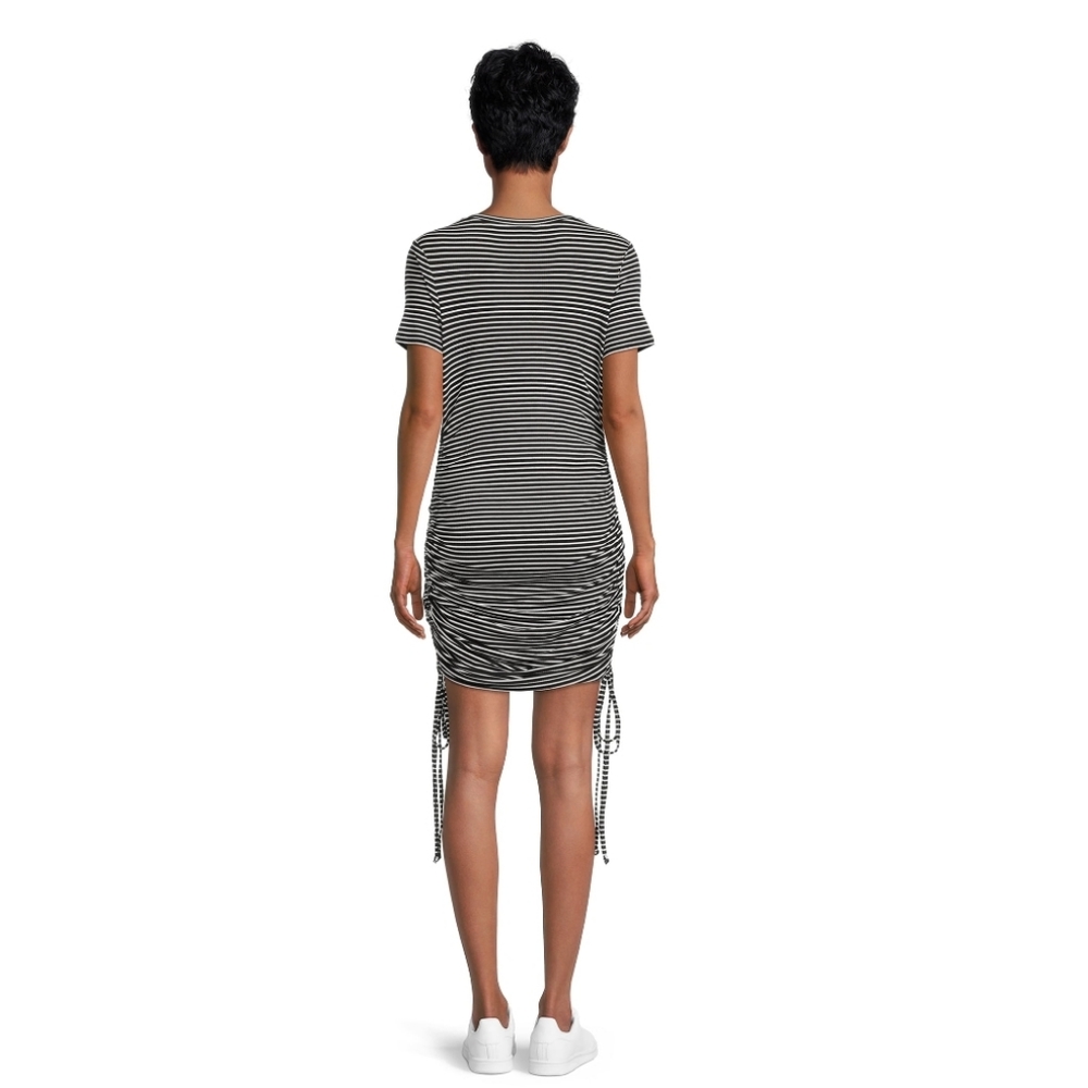 Destination Maternity Short Sleeve Side Ruched Ribbed Bodycon Dress | Stripe - Picture 6 of 11